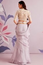 Women's Woven Design Peacock Print Silk Blend Saree with Unstitched Blouse Piece - Image 2