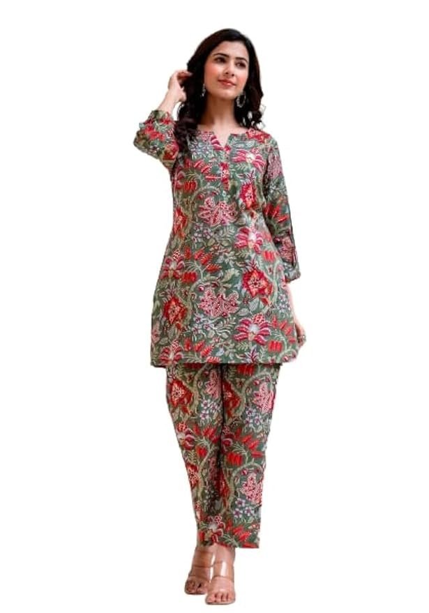 610xsPzWFzL._SY879_ Rayon 3/4 Sleeve Ethnic Co-Ord Set For Women | Kurta Set For Women - Image 1