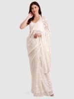 Women's Cotton Crochet Off-White Saree Without Blouse – Stunning Net Fix Embellishments, Indian Ethnic Wear for Women, Traditional Saree for Parties, Weddings, and Festivals - Image 2