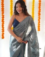 Women Embroidered Semi-Sheer Organza Saree - Image 4